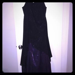 Strapless purple and black evening gown